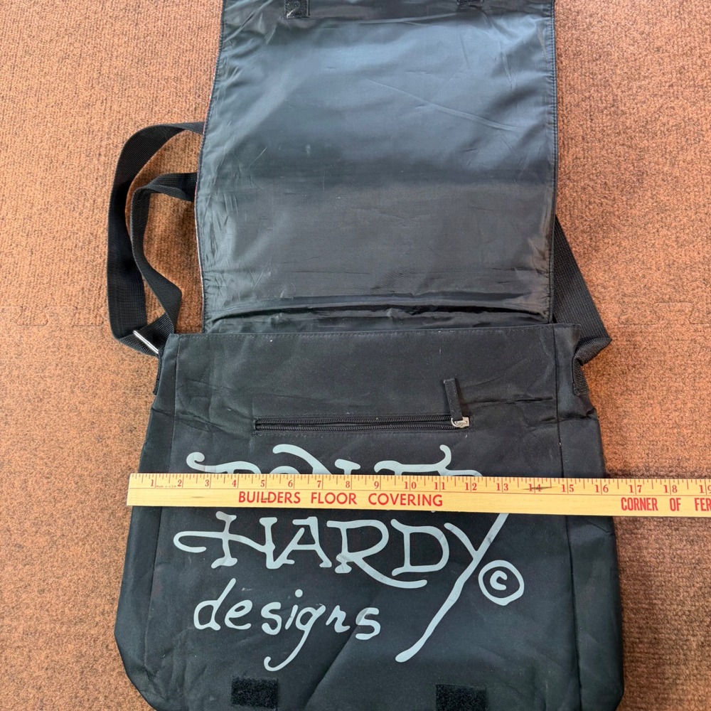 Ed Hardy Christian Audigier Tattoo Graphic Messenger Bag Black Skull Eagle Y2K - Picture 2 of 7